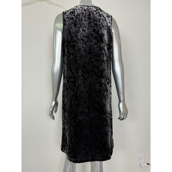 Eileen Fisher Mini Dress Crushed Velvet Black U Neck Shaped Iridescent S - Picture 4 of 8
